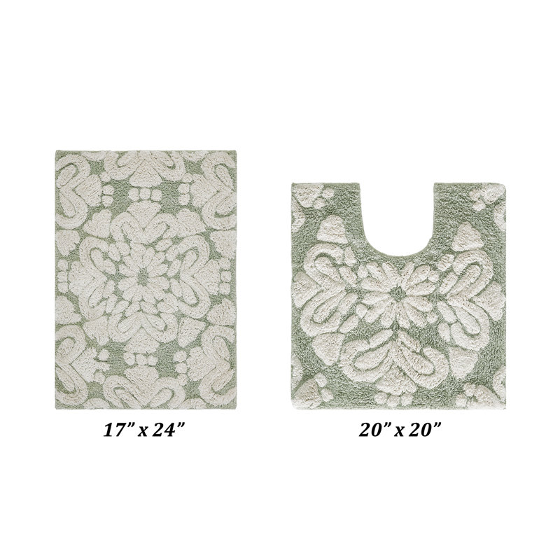 Danitra Premium 100% Cotton 1885 GSM 2-Piece Bath Rug Set, OEKO-TEX® Certified, Non-Slip Spray Latex Backing, Plush Tufted Bath Mat & Contour Rug for Sink, Vanity & Toilet Areas, Super Absorbent, Machine Washable, Sage