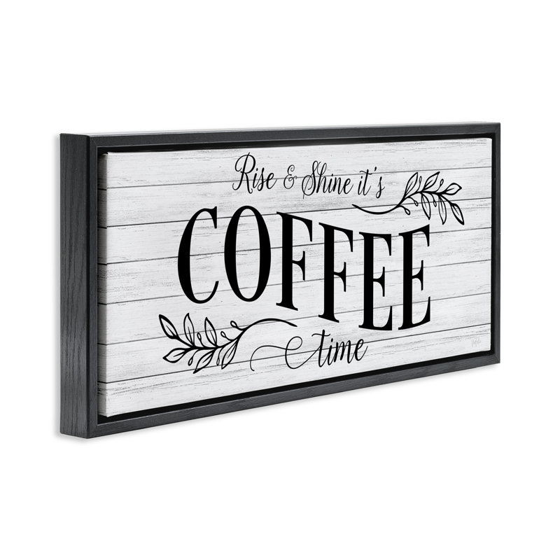"Rise & Shine Coffee Time", art mural encadré par Natalie Carpentieri, H 11 po x l 25 po, Cadre flottant noir de jais