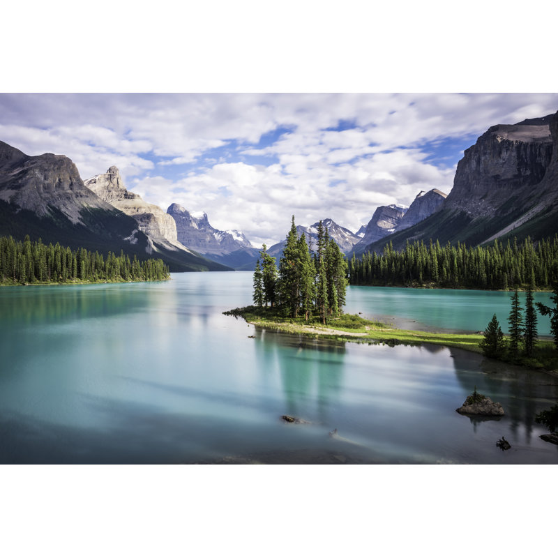 Spirit Island InMaligne Lake At Sunset, Jasper National Park, Alberta, Canada by R.M. Nunes - Wrapped Canvas Print