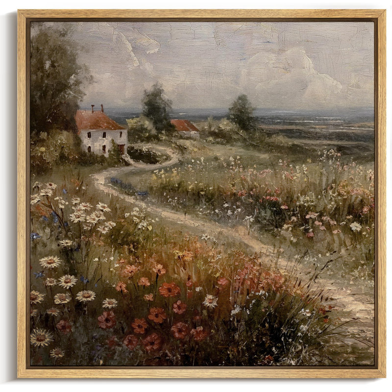 "Chemin de campagne rétro avec des illustrations de nature sauvage rustique", H 16 po x l 16 po, Naturel