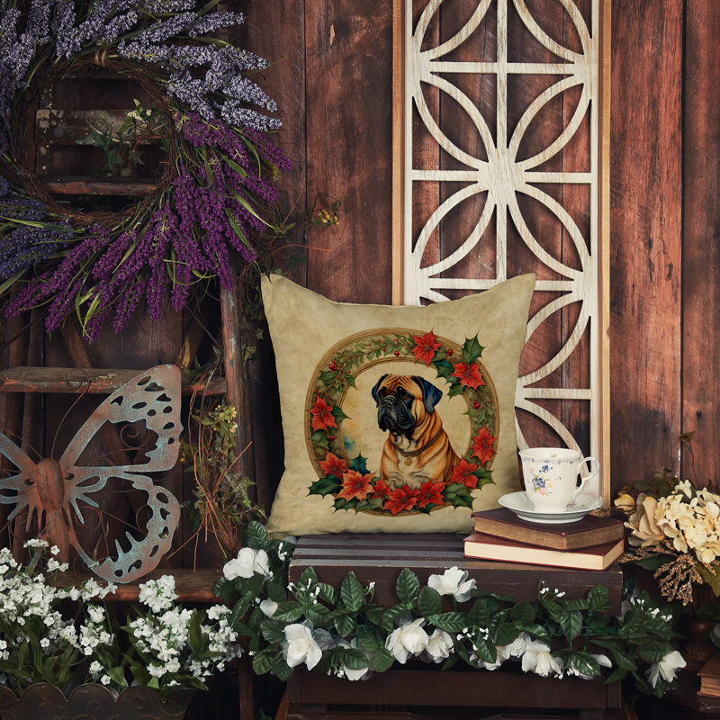 Coussin Christmas, 14 po x 14 po, Carré, Bullmastiff