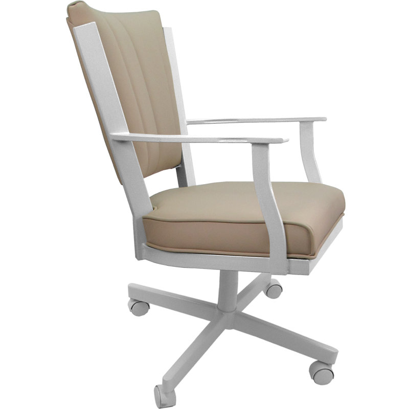 Leather Dining Caster Chair Swivel Tilt, Tan, White