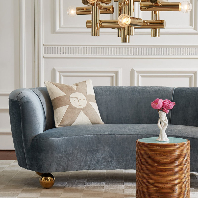 Parker Curved Sofa - Ball feet, Brussels Powder Blue Velvet