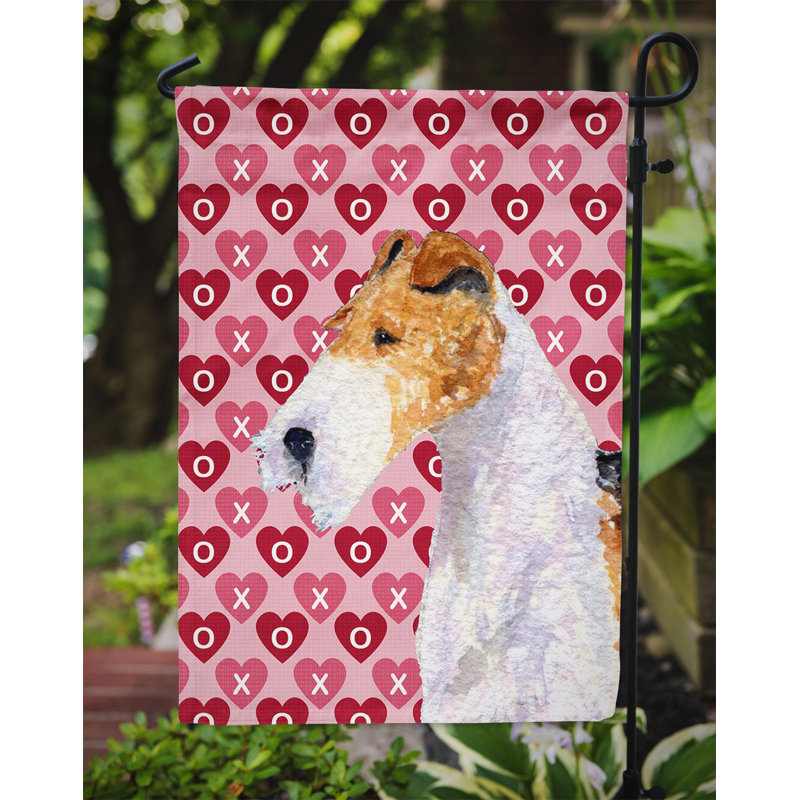 Drapeau de jardin à 2 côtés Avariella Cooper Love and Hearts, Fox-terrier (blanc et beige)