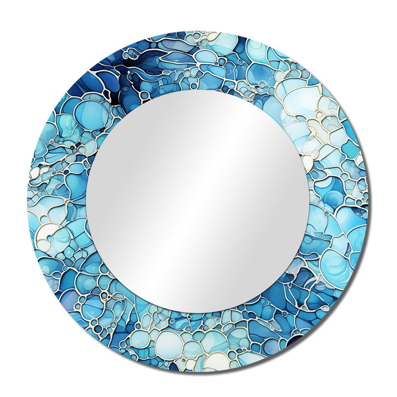 Océan bleu mosaïque turquoise - miroir tropical, miroir mural bleu unique, impression d'art en métal, 36 po x 36 po, Rond
