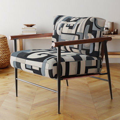 Garden Of Urban Groove Abstract Geometrics VII - Chaise rembourrée contemporaine avec accoudoirs, fauteuil d'appoint géométrique
