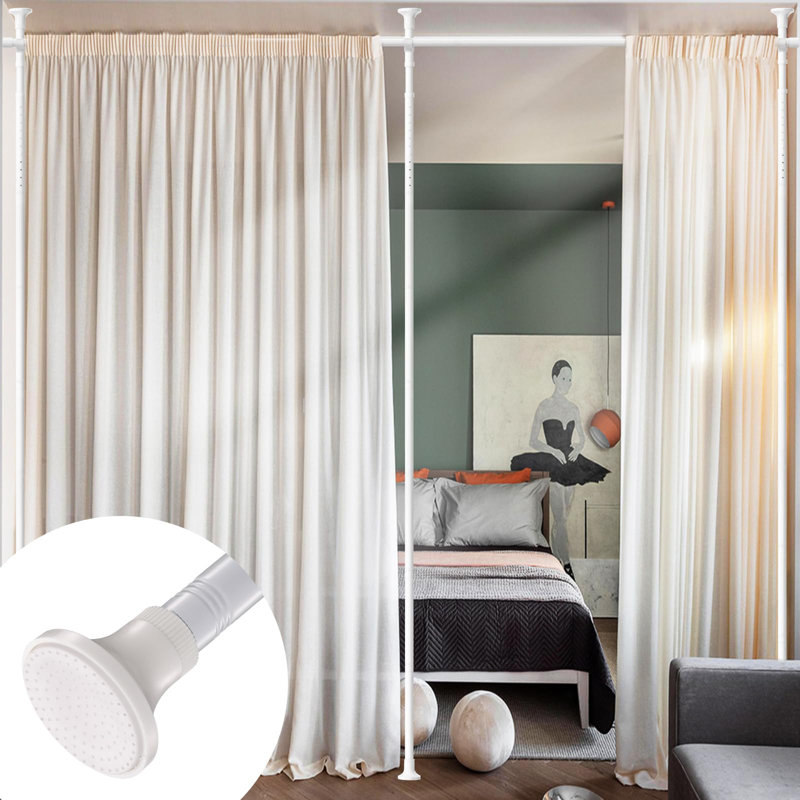 Satin Adjustable Curtain Pole Set, White