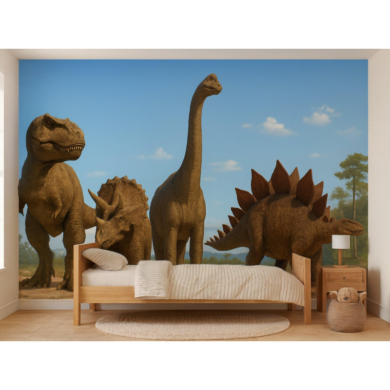 Dinosaur Wall Mural Peel and Stick Wallpaper, Realistic Prehistoric Dinosaurs Wall Decal for Kids Bedroom, Playroom and Nursery, Removable Satin Finish, 65"W x 96"H