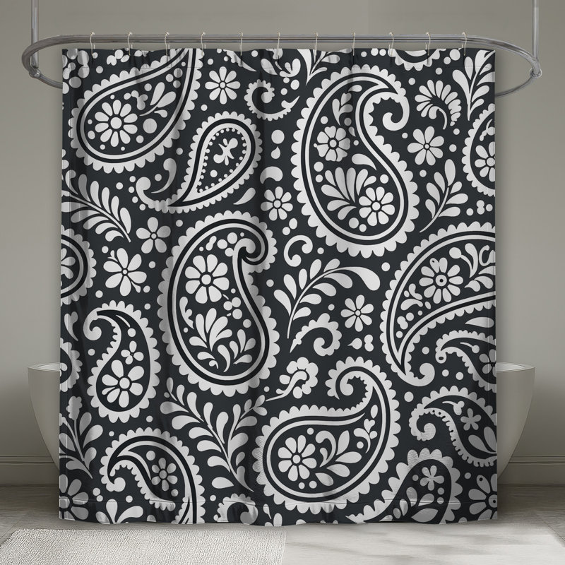 Black White Paisley Shower Curtains Extra Long, 70in W x 72in H
