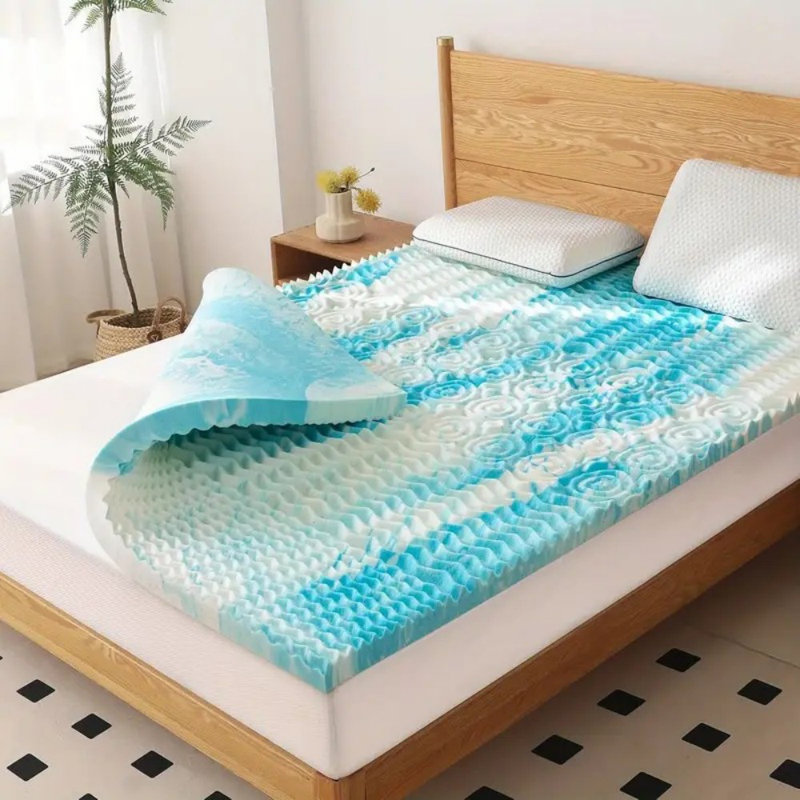 5 Zone Memory Foam Mattress Topper, Comfortable Mattress Topper For Back Pain Relief, Gel Infused Bed Topper, Blue, 2