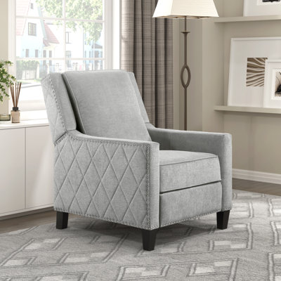 Littzy 30" Modern & Contemporary Push Back Textured Fabric Reclining Chair with Nailhead Trim & Exposed Wood Feet