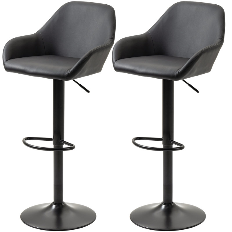 Lixy Upholstered Adjustable Height Bar Stool with Steel Frame, Black