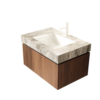 Armoire 30 po en chêne brun, portes doubles, un tiroir, contreplaqué haute performance, amortisseur à fermeture en douceur, glissières de tiroir encastrées avec portes et lavabo à robinet
