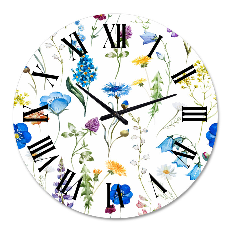 Blue Wild Flowers - Horloge murale traditionnelle, Grand