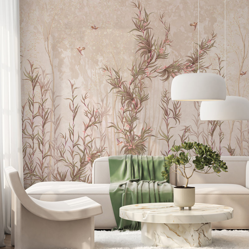 Fleurs délicates, papier peint botanique élégant, L 117,96 po x l 225 po, Brun