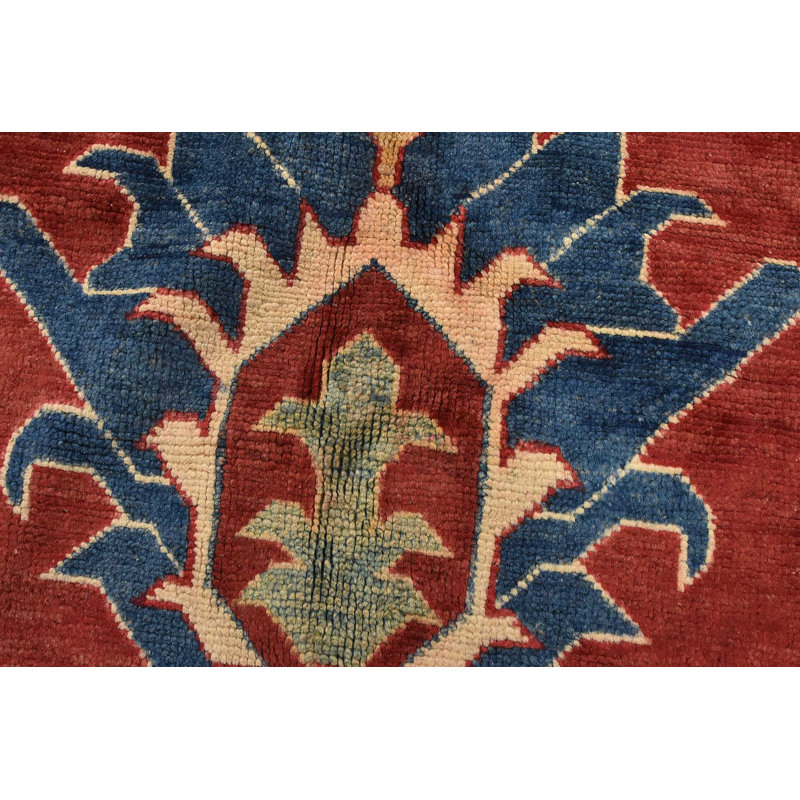 Tapis rouge / beige en laine noué à la main de conception unique 11 pi 8 po x 16 pi 2 po