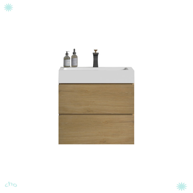 24"Wall Mounted Floating Bathroom Vanity With Sink, Oak