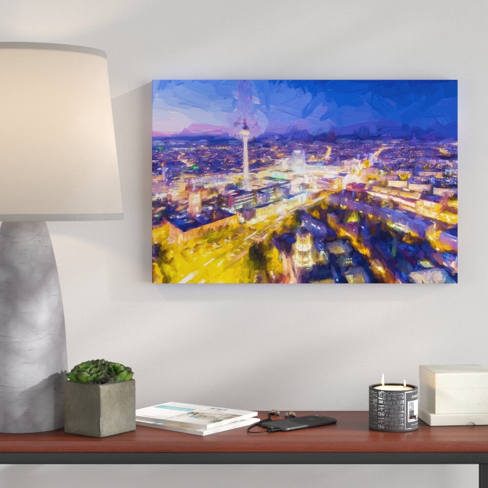 Leinwandbild "Berlin City Panorama bei Nacht", Grafikdruck