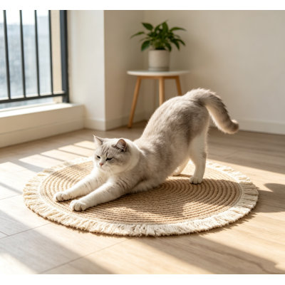 Round Cotton Rope Cat Scratcher Mat with Tassels, 39.37in, 2-in-1 Cat Sleeping Pad & Scratching Toy for Indoor Cats