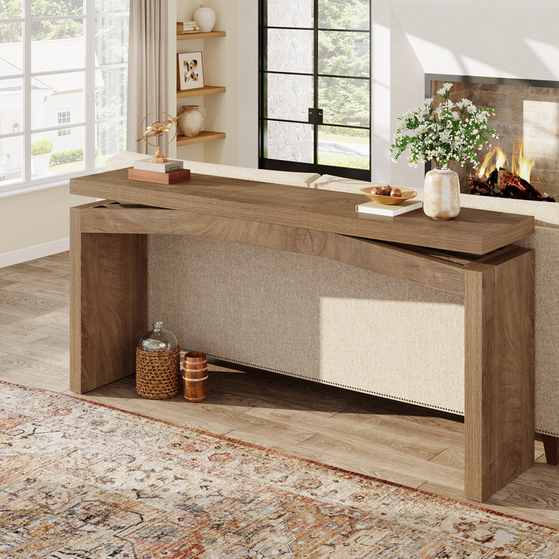 Console de 63 po avec plateau de table de 1,97 po d'épaisseur, longue table d'entrée pour le couloir, le vestibule, le salon