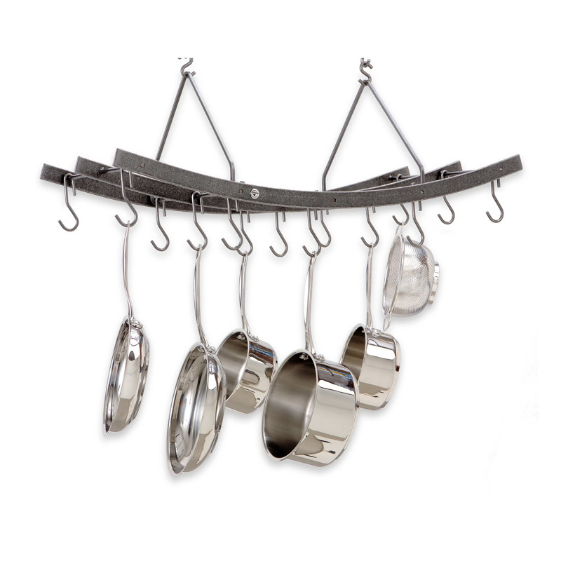 Reversible Hammered Steel Ceiling Pot Rack with Hooks
