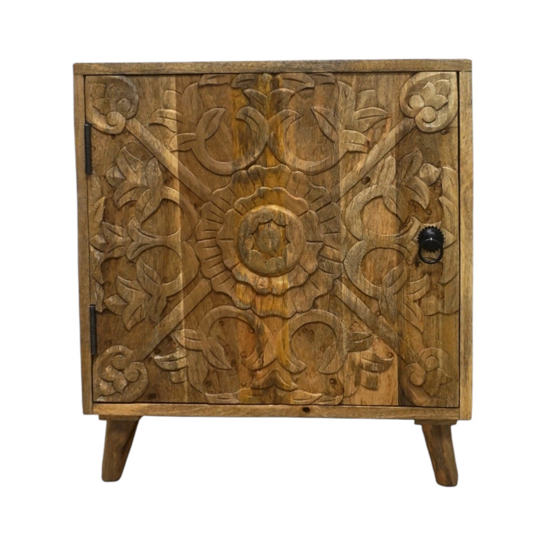 Table d'appoint en bois naturel fabriquée à la main avec tablette amovible