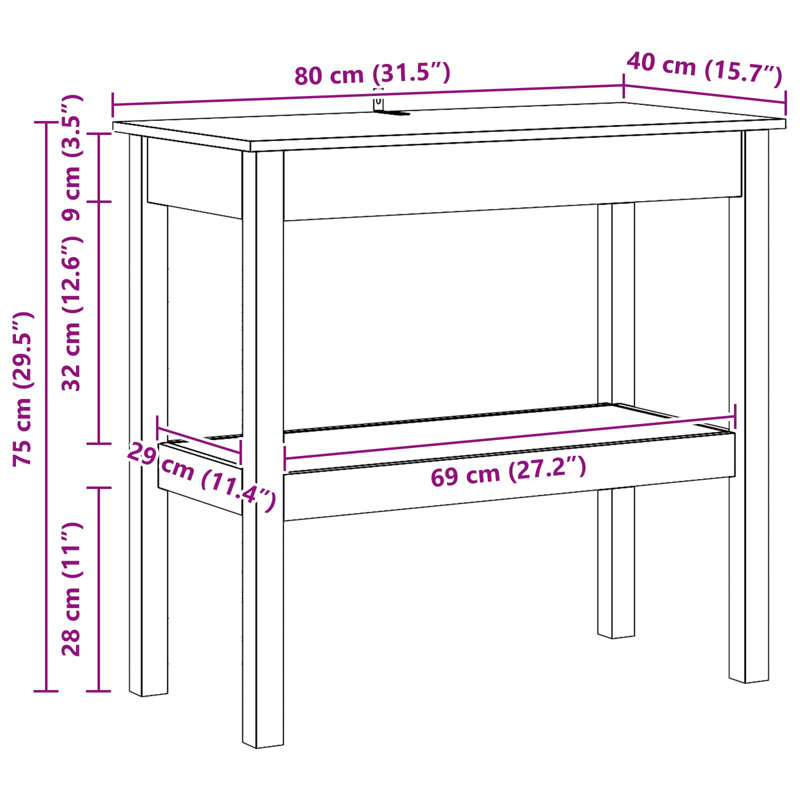 80cm Solid Wood Console Table