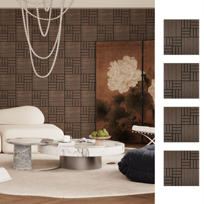 Ensemble de 4 panneaux muraux acoustique - Panneau mural à lattes de bois auto-adhésif 3D - Panneaux insonorisants auto-adhésifs pour réduire le bruit - Décoration murale pour la maison et le bureau