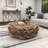 Driftwood Handmade Stacked Collage Living Room Coffee Table with Tempered Glass Top