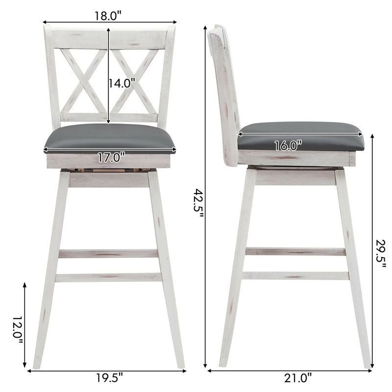 Tabouret de bar et de comptoir Embrey, Blanc / noir, 2, Hauteur de bar (hauteur de siège 29,5 pi)
