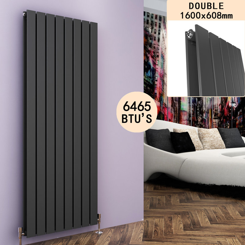 Chasity Vertical Designer Radiator, Anthracite, 160cm H x 60.8cm W x 6.1cm D, 2