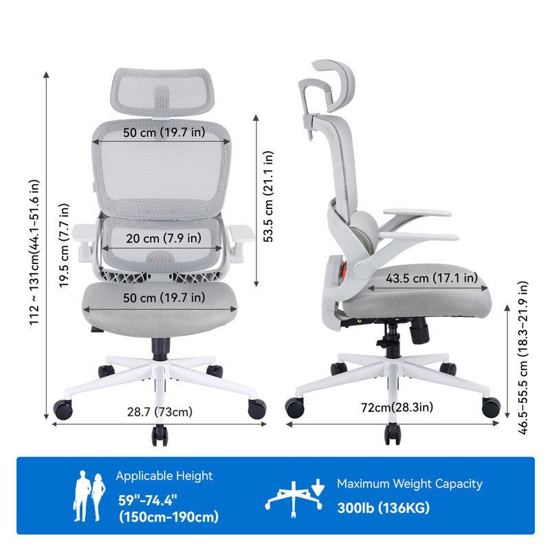Office Chair, Light Grey, White