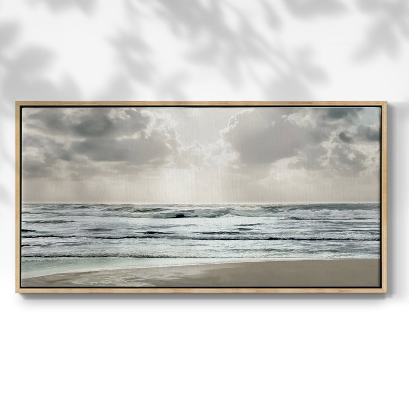 Calm Shores - Toile tendue avec châssis encadré - Prêt à être accroché, Naturel, H 17 po x l 33 po
