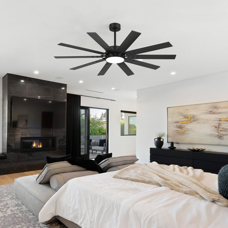 Ventilateur de plafond à 3 pales de 52 po avec lumière et télécommande Markku, moteur à courant continu, tiges verticales de 5 po / 10 po, 3 couleurs DEL