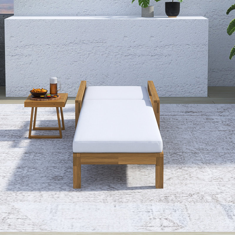 Chaise longue d'extérieur à dossier réglable en bois d'acacia, Beige