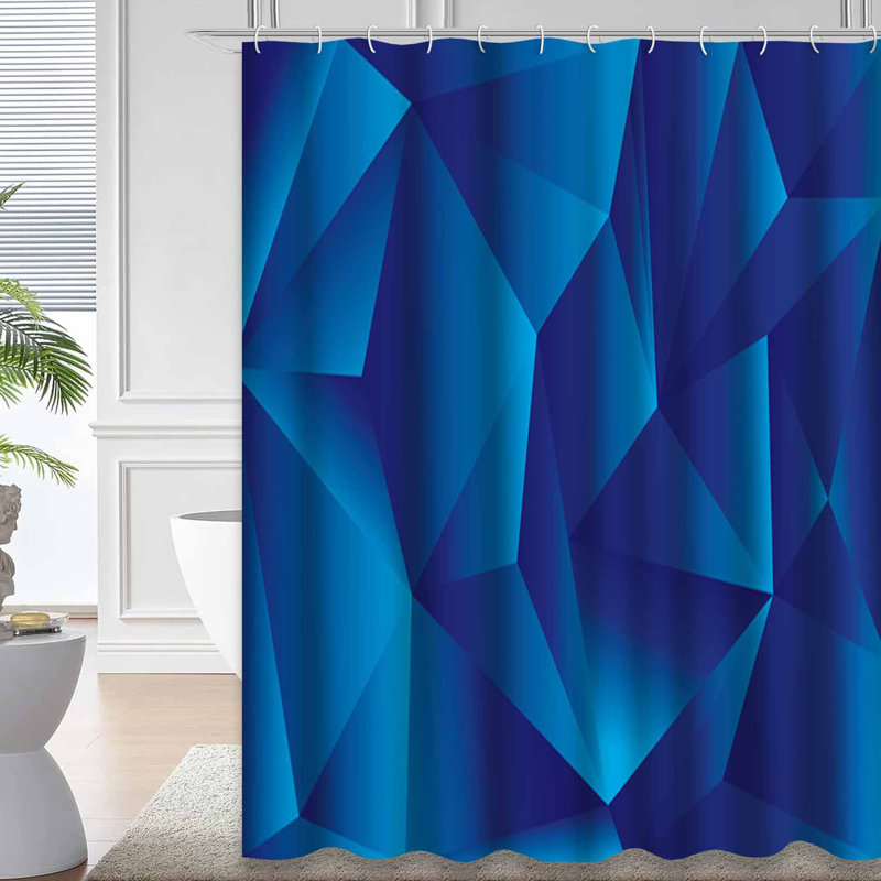 Rideau de douche abstrait à motif géométrique abstrait bleu avec 12 crochets, 72" L x 78" W