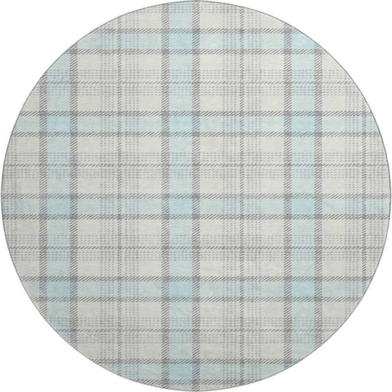 Premium Machine Washable Corum AMF1052 Plaid Rug, Round 8'