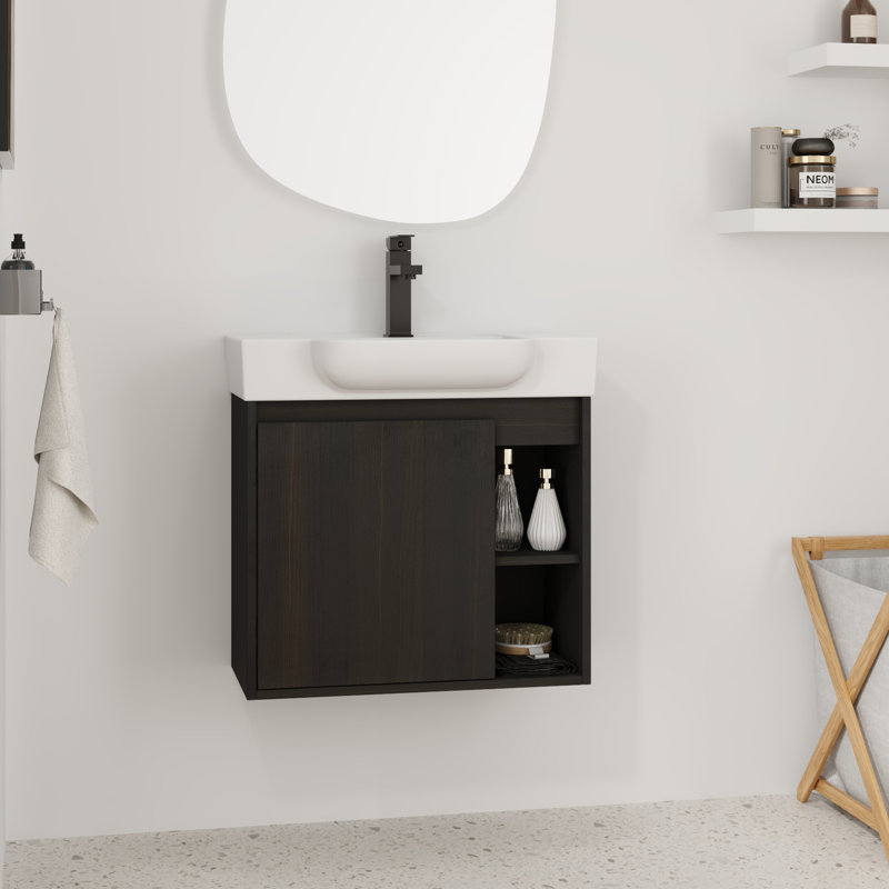 Ensemble de meuble-lavabo simple 24 po avec plateau en céramique Wystan, Noir, 24''
