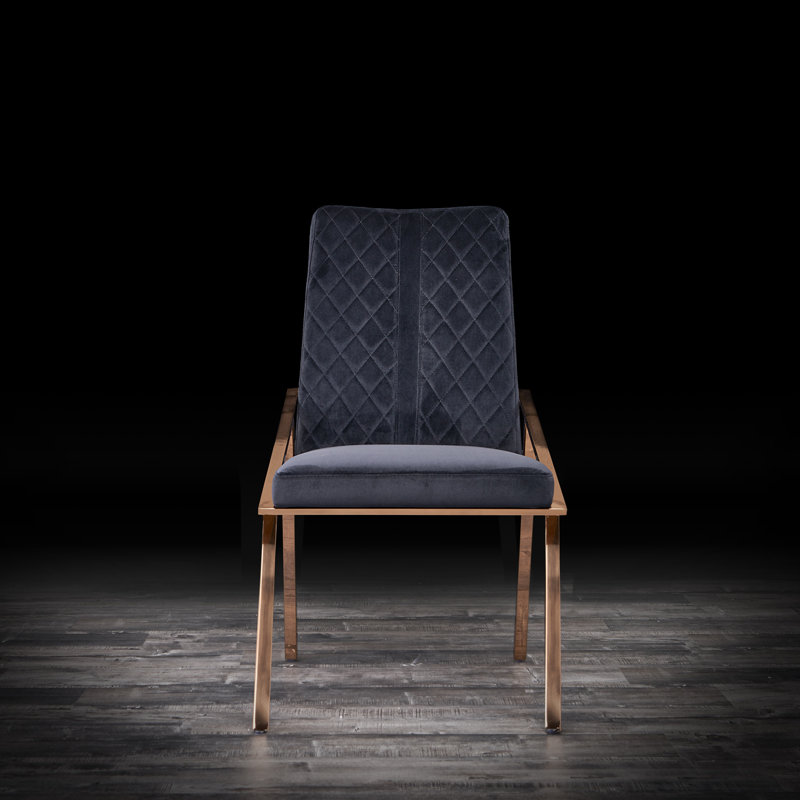 19'' H Velvet Upholstered Side Chair, Black, Gold