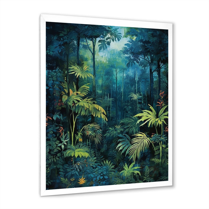 Jungle Expedition - Art mural forêt, Cadre simple blanc, H 20 po x l 12 po x P 1 po