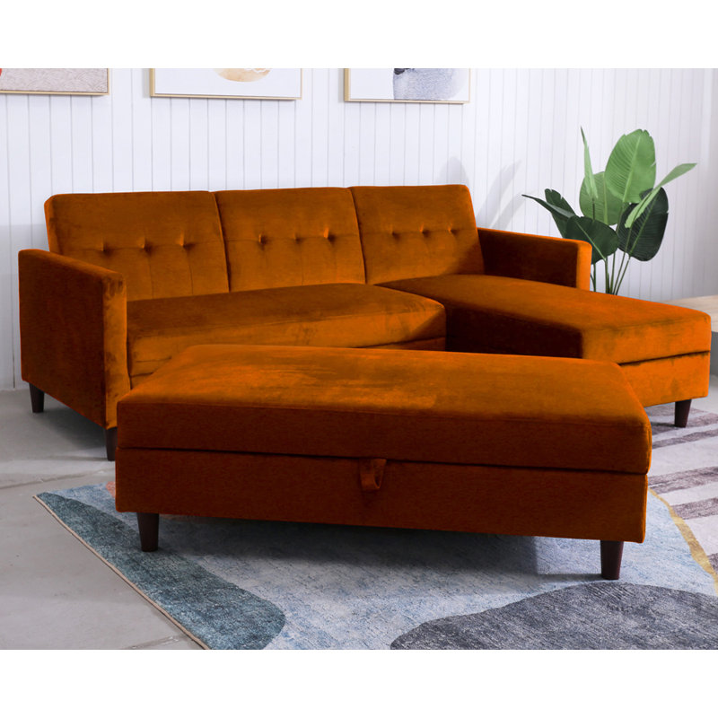Comeaux 4 Seater Velvet Sofa Bed, Orange