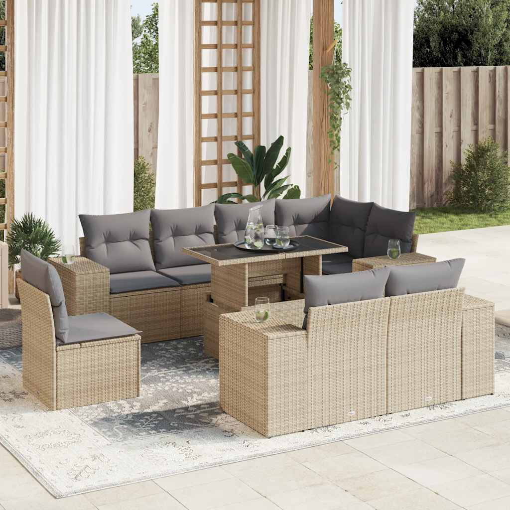 Vidaxl 9-Tlg. Garten-Sofagarnitur Mit Kissen Beige Poly Rattan