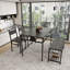 Ensemble de table de salle à manger industrielle 4 pièces avec 2 chaises de salle à manger et 1 banc de rangement, table de cuisine rectangulaire à grain de bois avec support à vin intégré, mobilier de salle à manger en métal à faible encombrement pour petit appartement