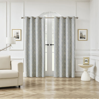 Adria Trellis Embroidered 100% Blackout Grommet Curtain Panel