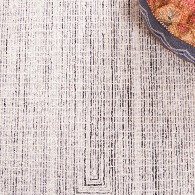 Abstract Hand Tufted Wool/Cotton Rug in Ivory/Black, Rectangle 6' x 9'