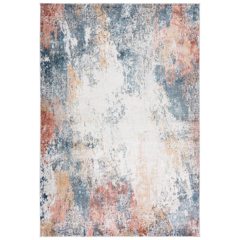 Tapis Kulig en ivoire / bleu rouille, Rectangle 8 pi x 10 pi