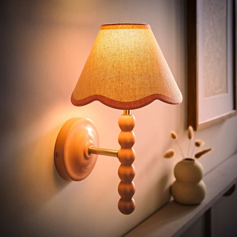 Alderic Manufactured Wood Armed Sconce, Pink, Pink, No
