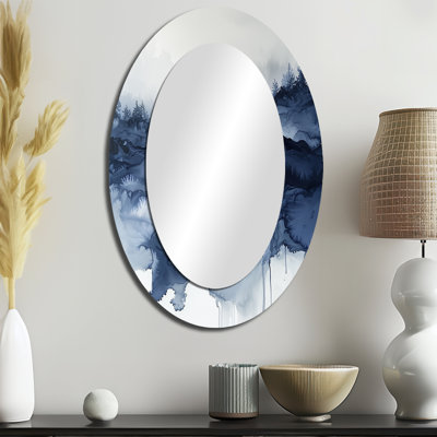Forest Winter River Silence Reflection - Miroir mural traditionnel ovale