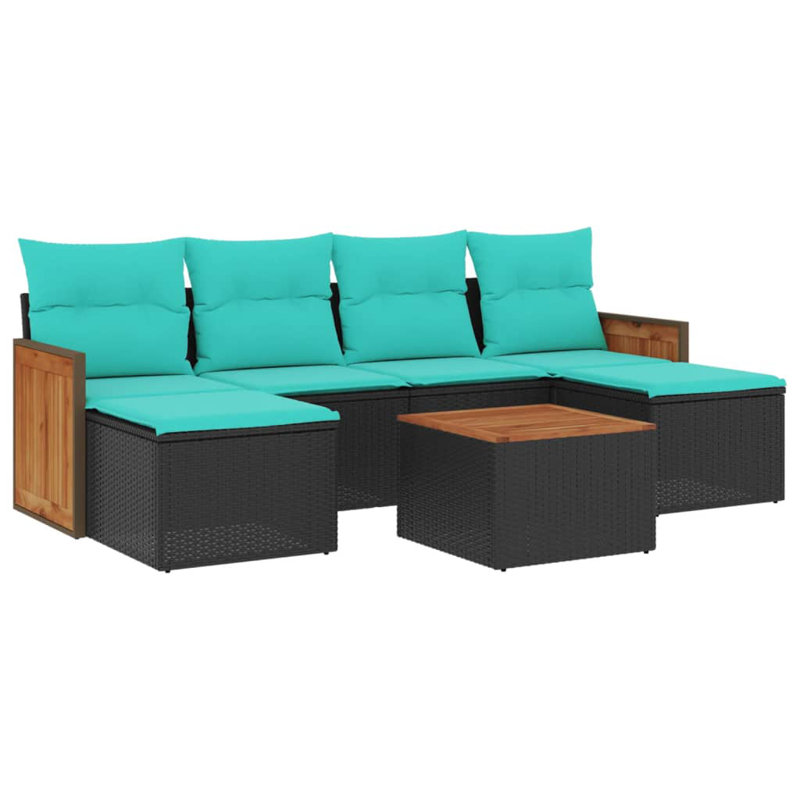  Ensemble de canapé de patio 7 pièces avec coussins en rotin de polyester noir