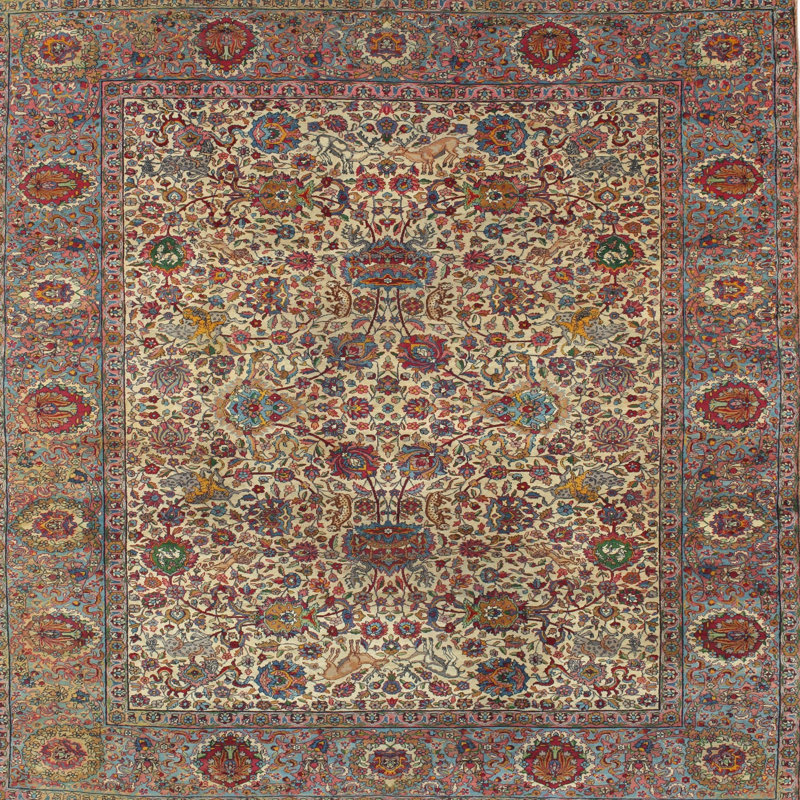 Tapis floral gris / brun / vert floral, Rond 3 pi